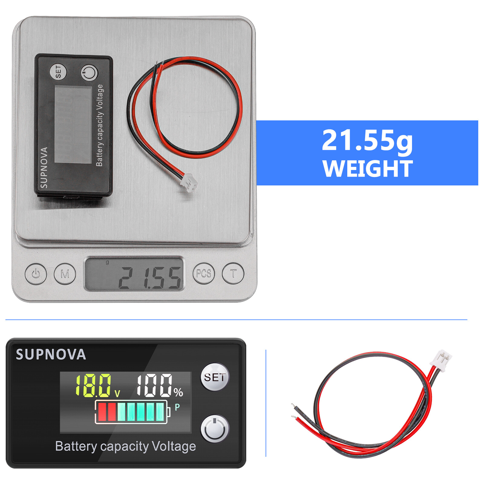 2PCS Battery Monitor Meter 12V 24V 36V 48V 60V 72V Capacity Tester With Alarm US