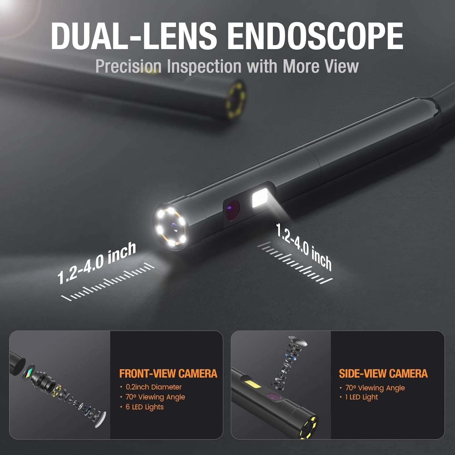 Teslong 5mm Dual Lens Endoscope Camera HD 1080P Borescope Inspection Camera 5FT