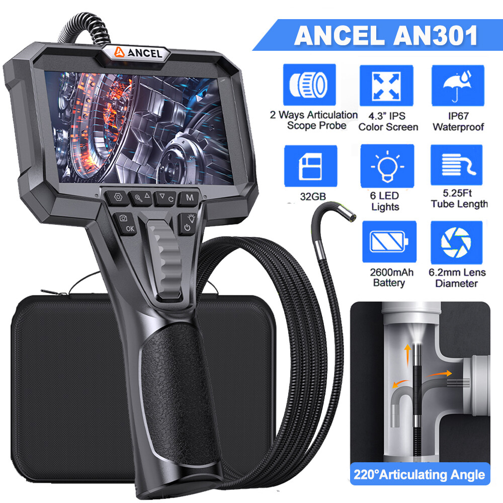 Industrial Borescope Inspection Snake Camera HD 4.3inch Screen Endoscope 6.2mm