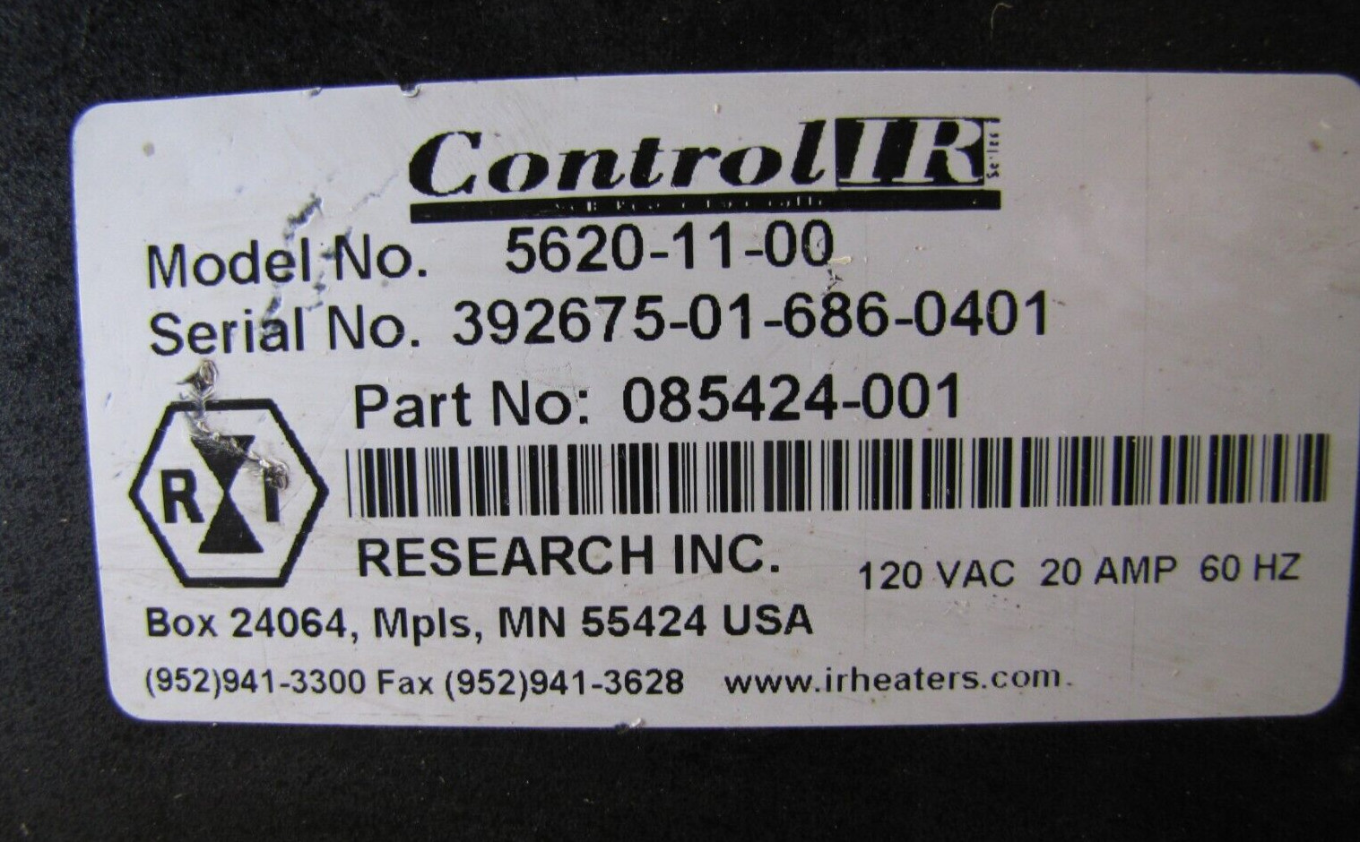 Research inc 5620 Power Controller 120v 20a model # 5620-11-00 part # 085424-001