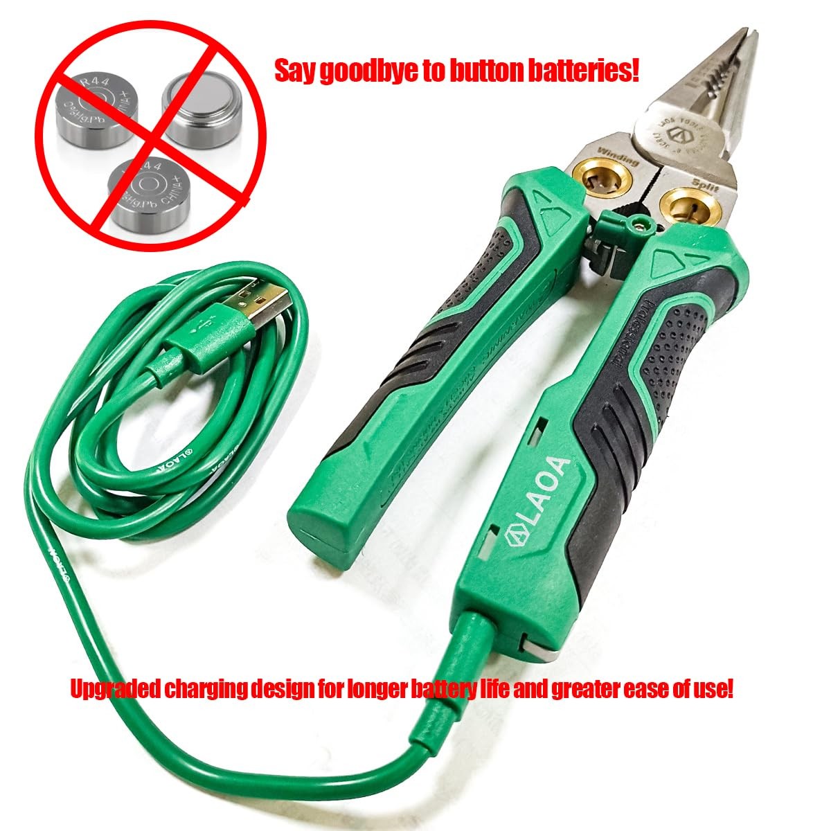 LAOA 8-in-1 Rechargeable Electrician Pliers with Voltage Tester, USB-C Green