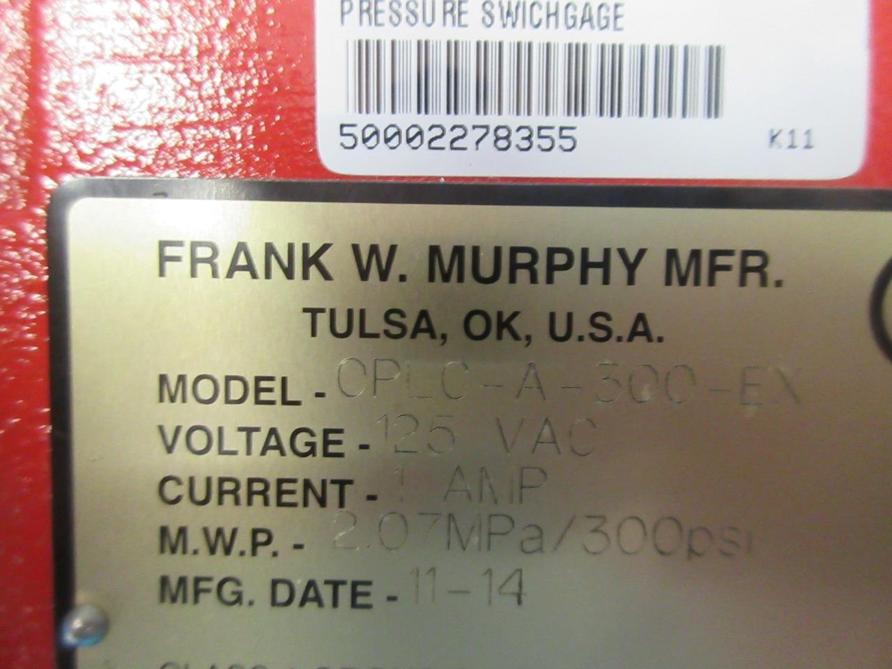 MURPHY EXPLOSION-PROOF PRESSURE SWITCHGAUGE OPLC-A-300-EX 125V 1A 300PSI/2.07MPA