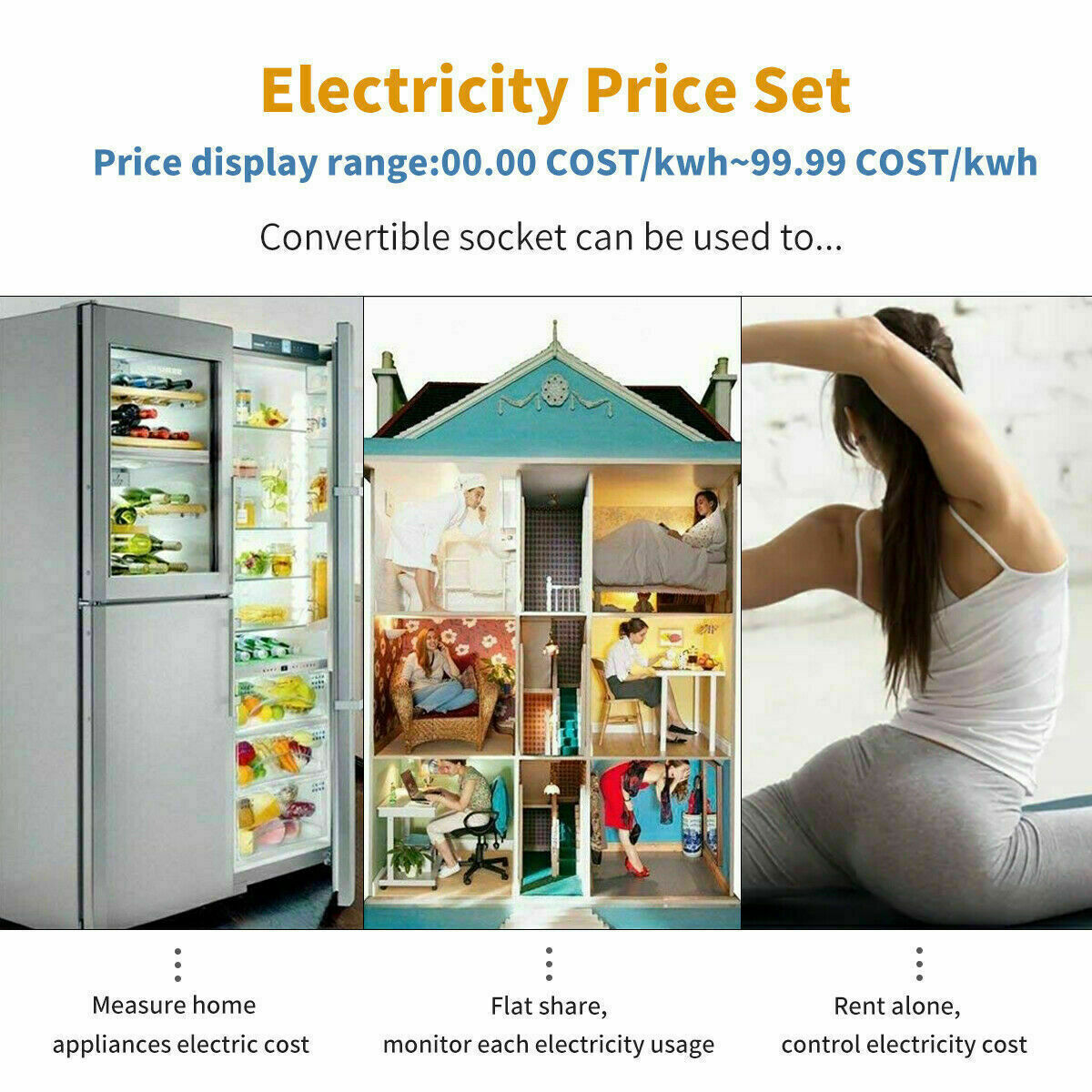 LCD Power Meter Plug Consumption Electricity Usage Energy Watt Amps Volt Monitor