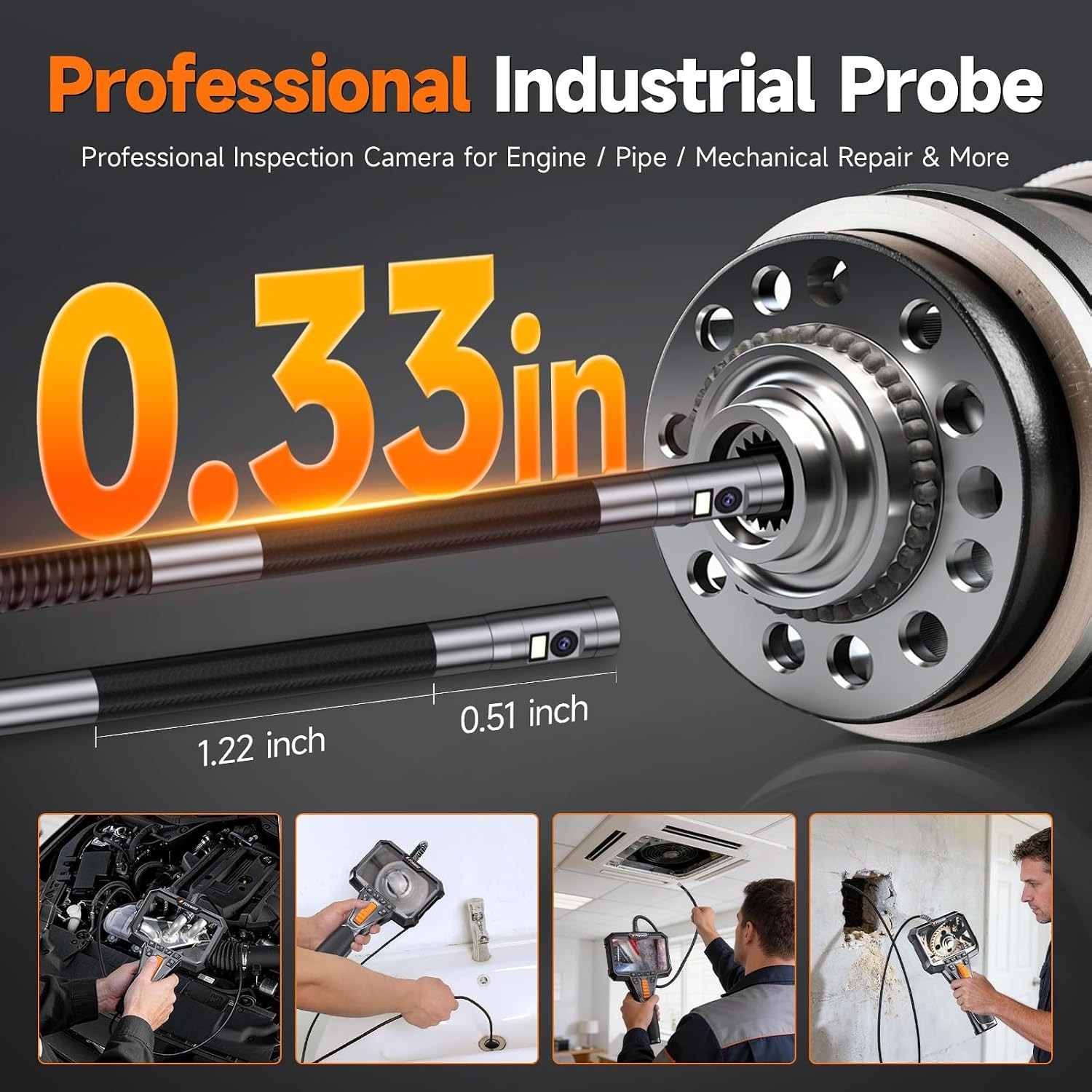 Dual Lens Two-Way Articulating Borescope, 1080P Endoscope Camera with Light, IPS