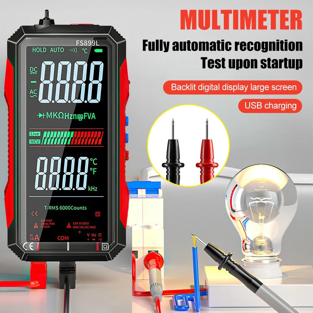 FS899L Digital Multimeter with Color Screen & Storage Case, USB C Rechargeable