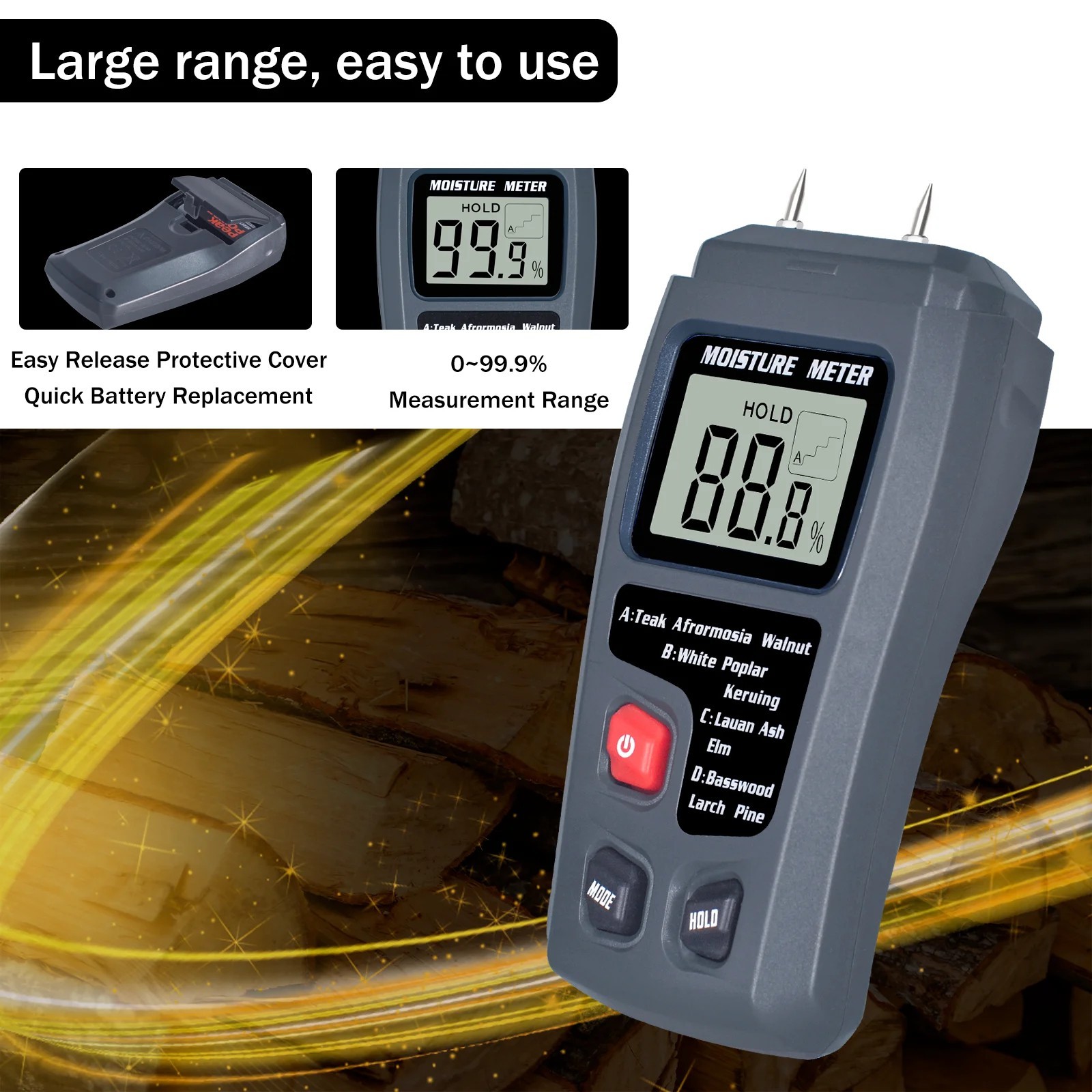 Digital LCD Wood Moisture Meter Detector Tester Wood Firewood Paper Cardboard