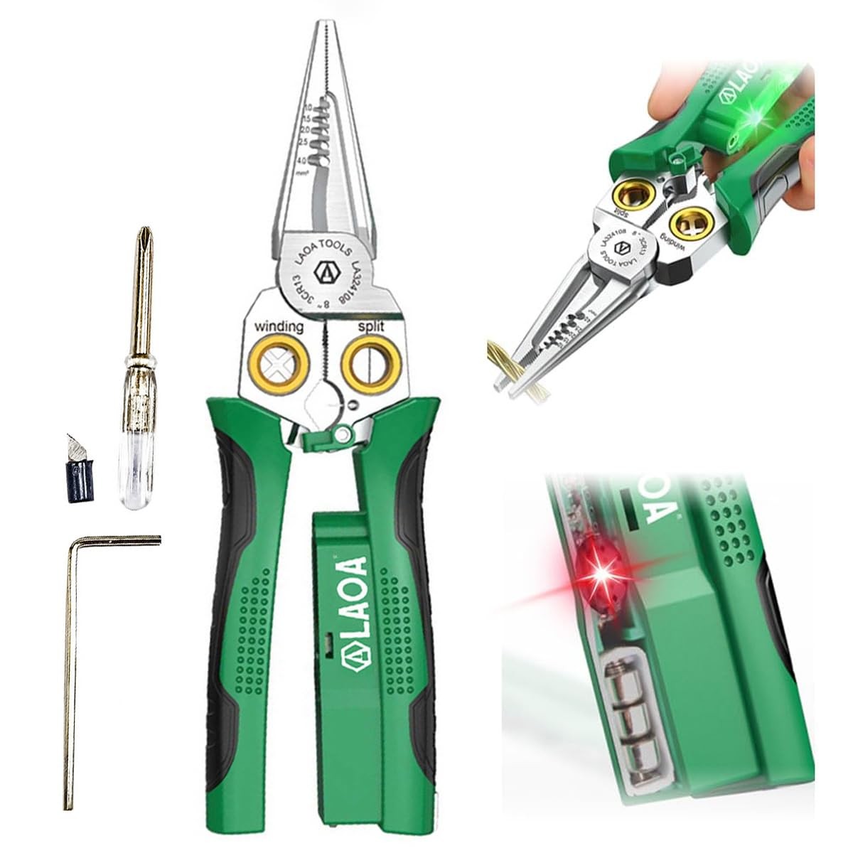 LAOA 8-in-1 Electrical Wire Stripper Pliers with Voltage Tester, Green