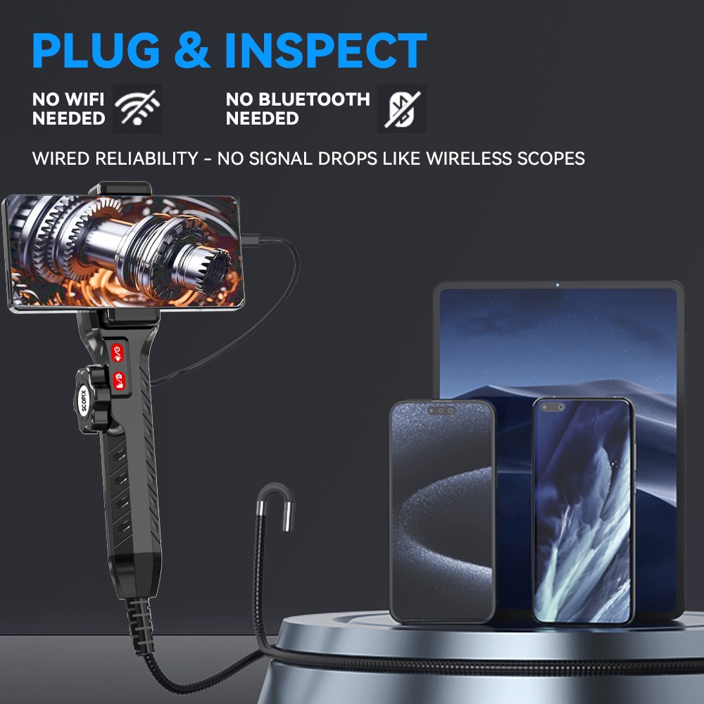 DEALS 2026 2-Way 360° Inspection Camera Articulating Borescope Phones Semi Rigid