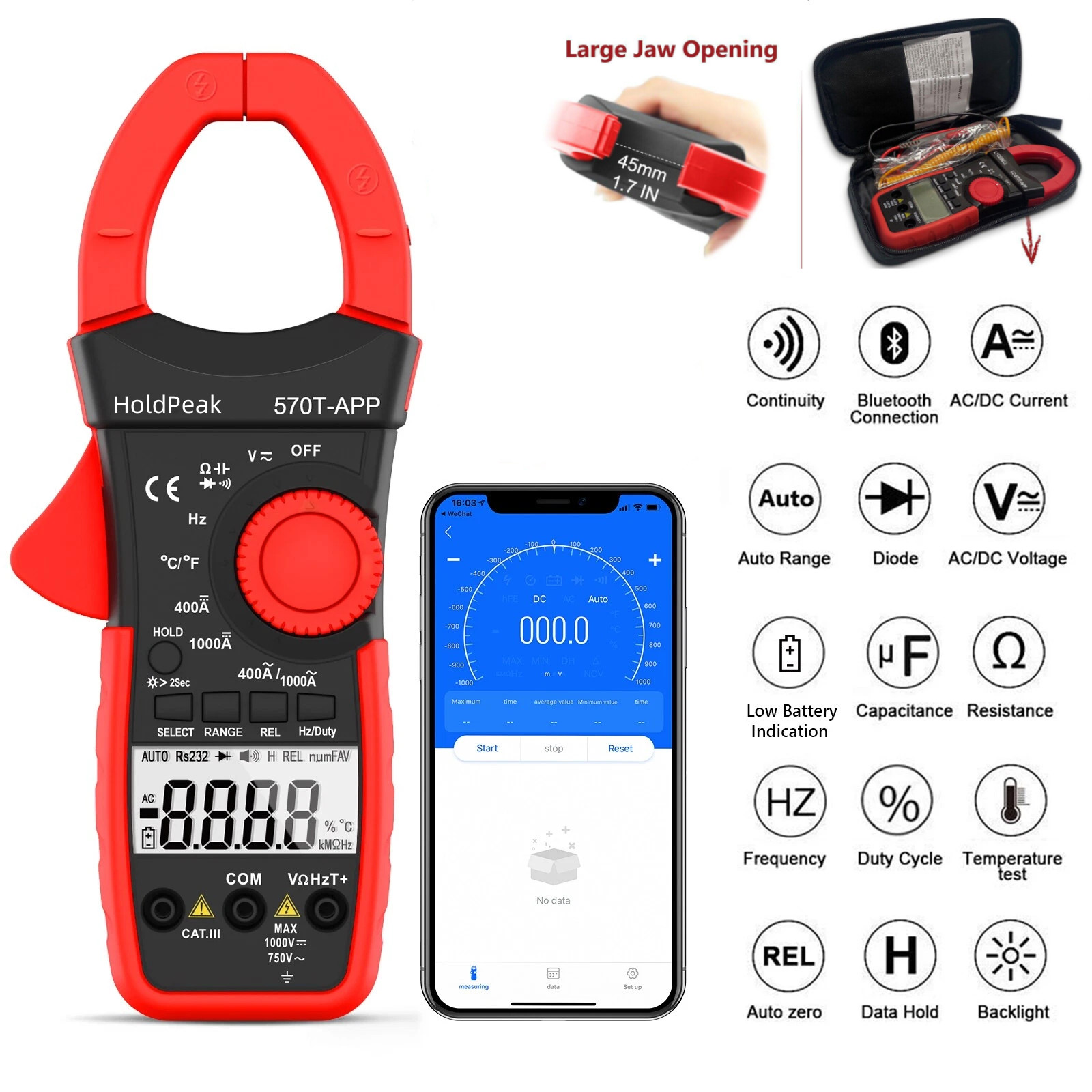 1000A AC/DC Current Amp Clamp Meter Auto Range Clamp on Ammeter Multimeter Temp