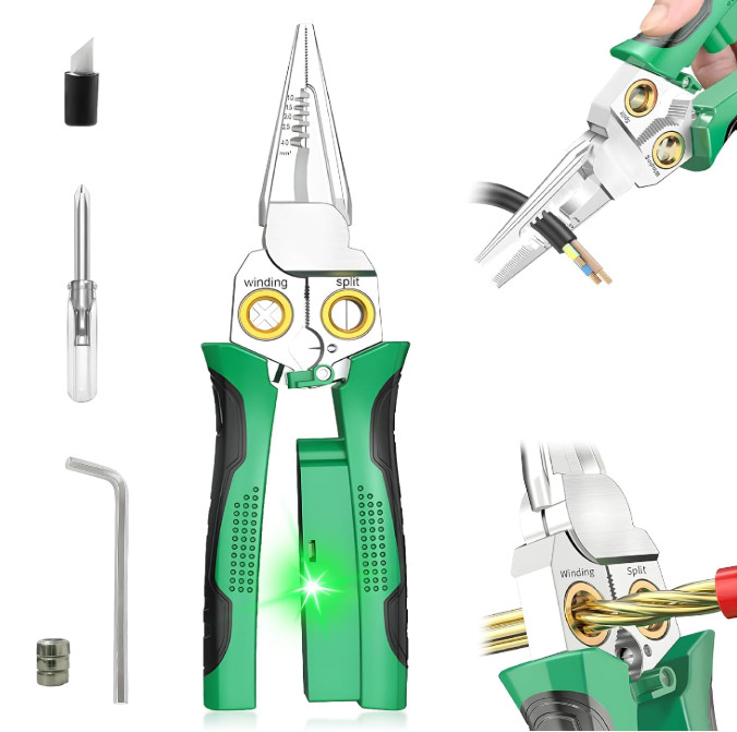 8-in-1 Wire Stripper Pliers: Compact Portable Multi-Function Green