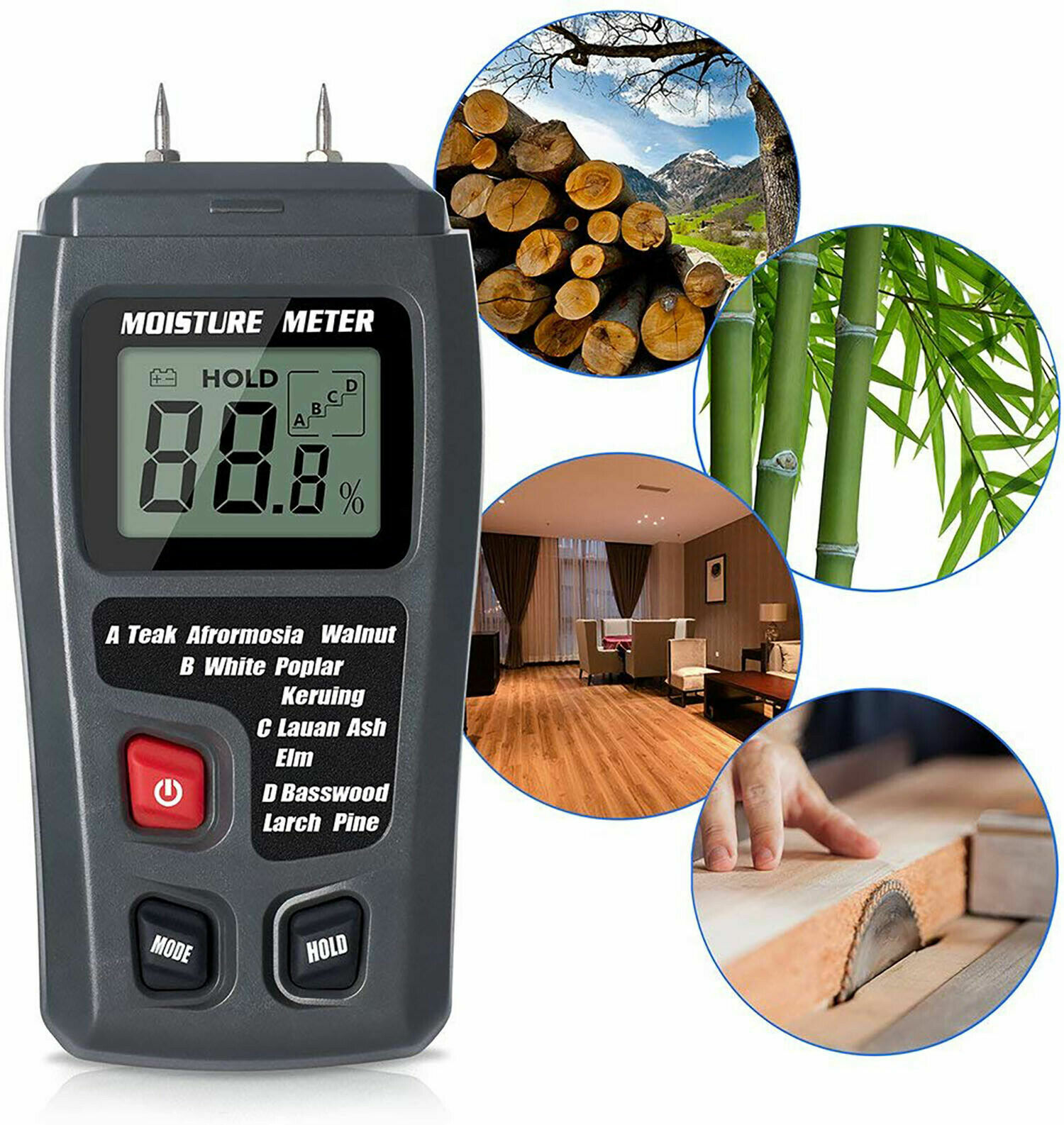 Wood Moisture Meter Handheld 2 Pins Digital Lumber Timber Tester EMT01 USA