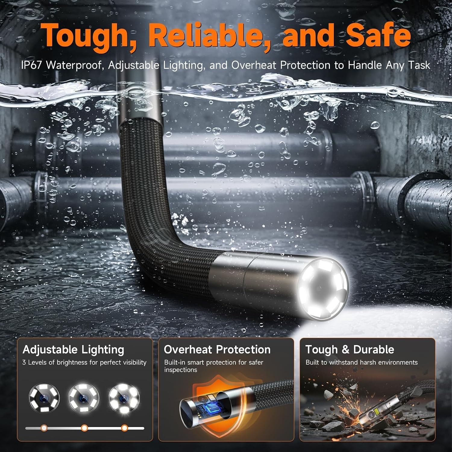 Dual Lens Two-Way Articulating Borescope, 1080P Endoscope Camera with Light, IPS