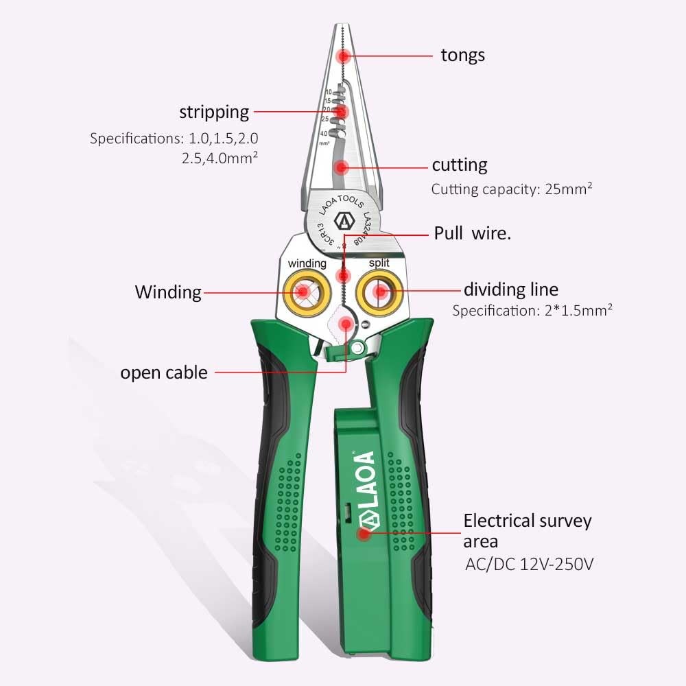 LAOA 8-in-1 Electrical Wire Stripper Pliers with Voltage Tester, Green