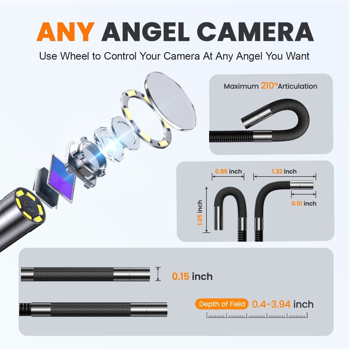 4.3inch 2-Way 210° Articulating Borescope Industrial Endoscope Inspection Camera