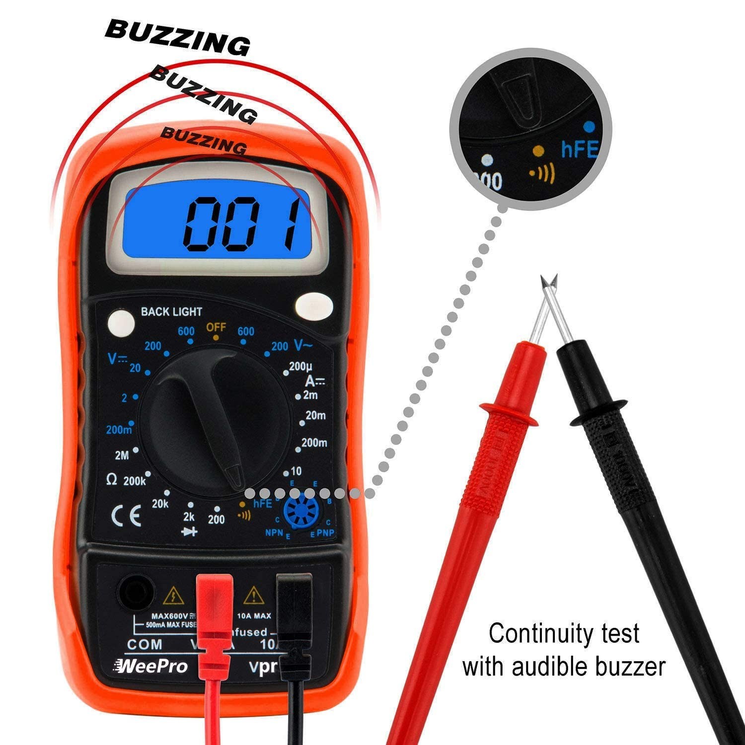 WeePro Vpro850L Digital Multimeter DC AC Voltmeter, Ohm Volt Amp Test Orange