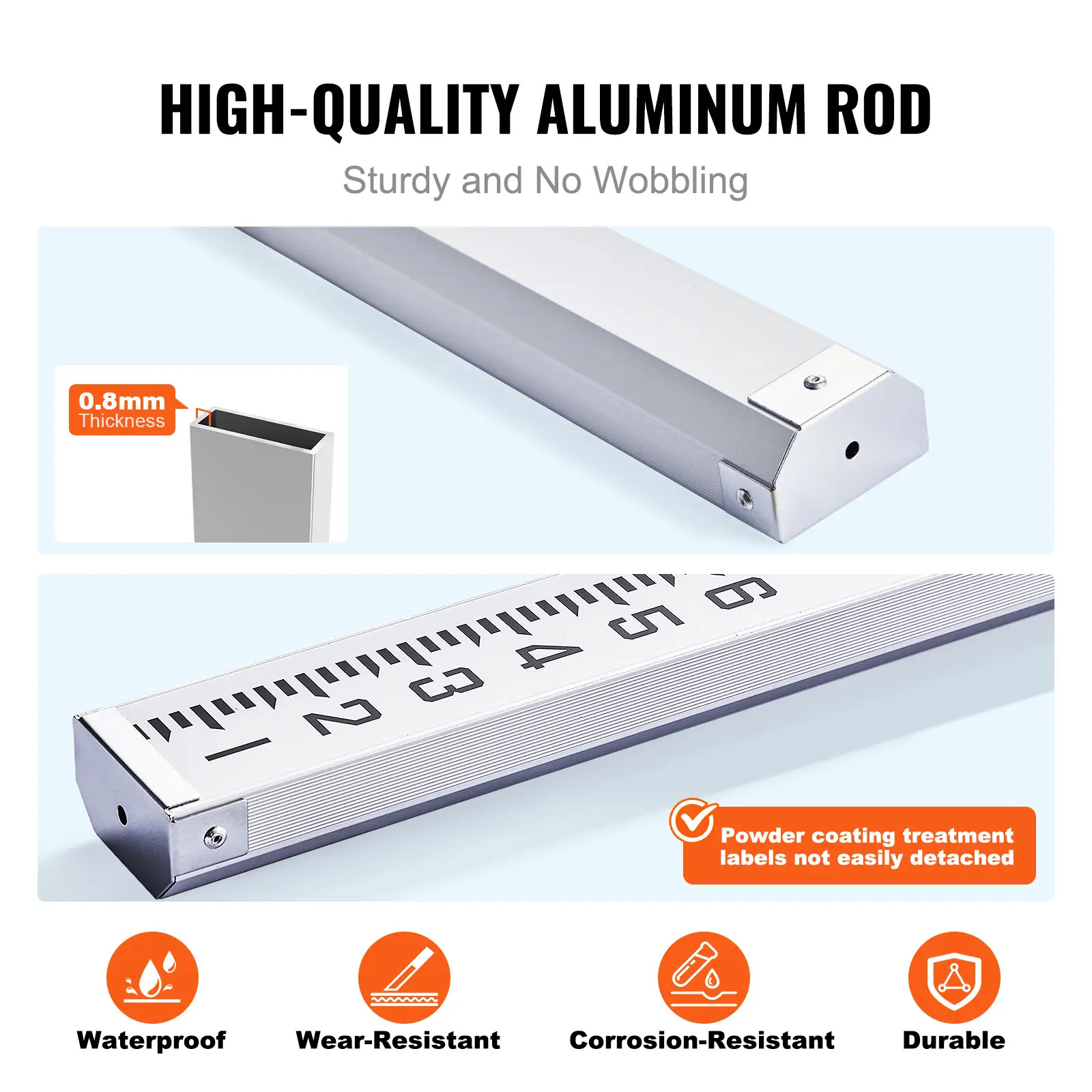 Telescopic Aluminum Survey Rod 9ft 3 Section 1/8in Scale Construction Measuring
