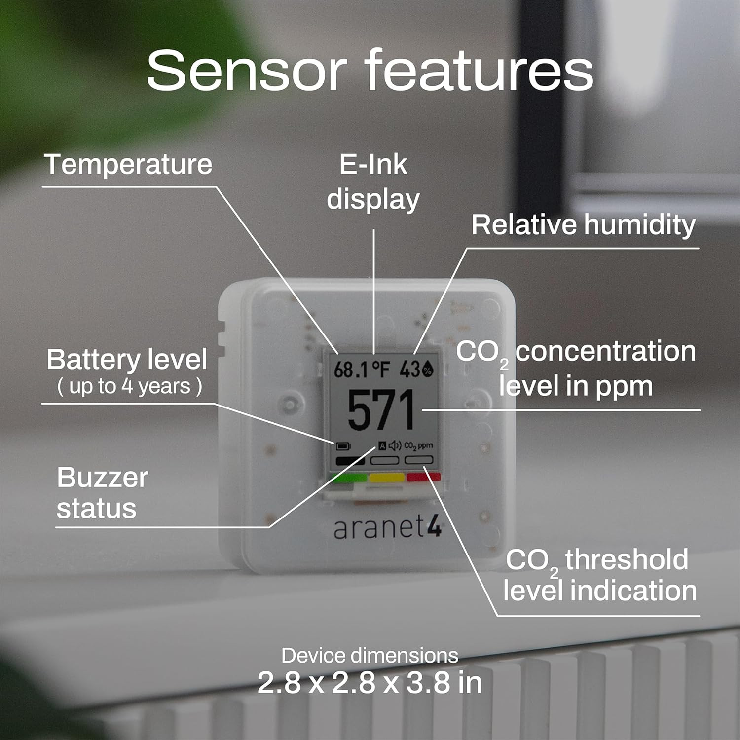 SAF Aranet4 Home: Wireless Indoor Air Quality Monitor for Office or White