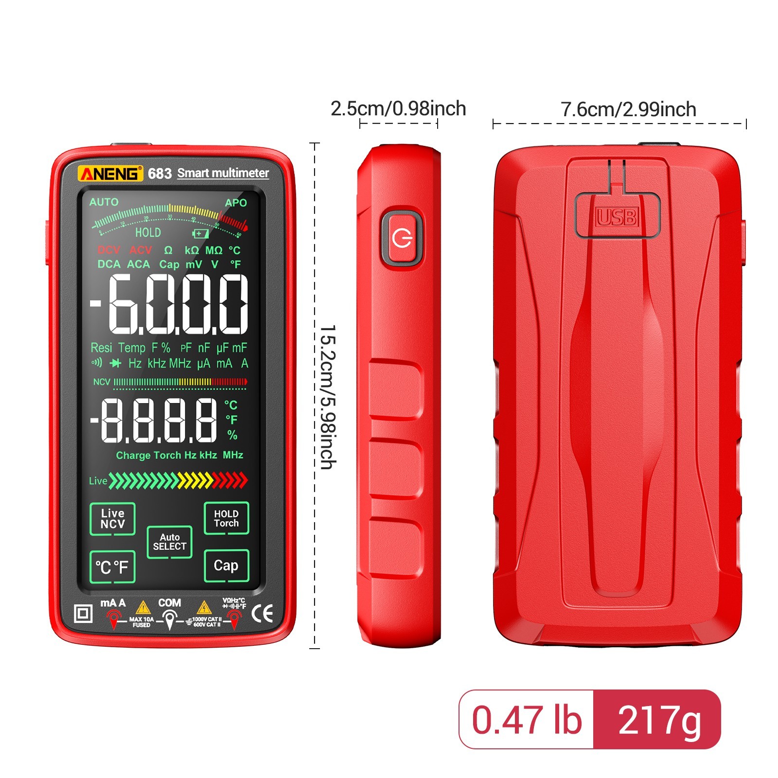 ANENG 683 Smart Touch Multimeter Rechargeable 6000 Counts True RMS AC DC Tester