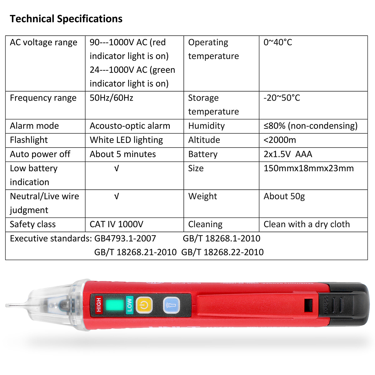 Non-Contact AC Voltage Detector Electrical Tester LED Indicator 90V-1000V UNI-T
