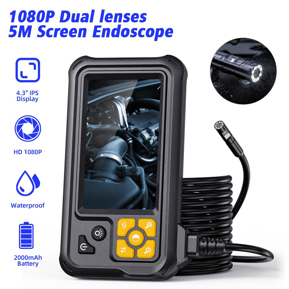 Portable Dual Lens 4.3Inch LCD Endoscope 5M 1080P Waterproof Borescope Camera