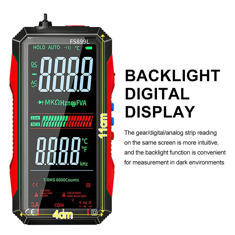 FS899L Digital Multimeter with Color Screen & Storage Case, USB C Rechargeable