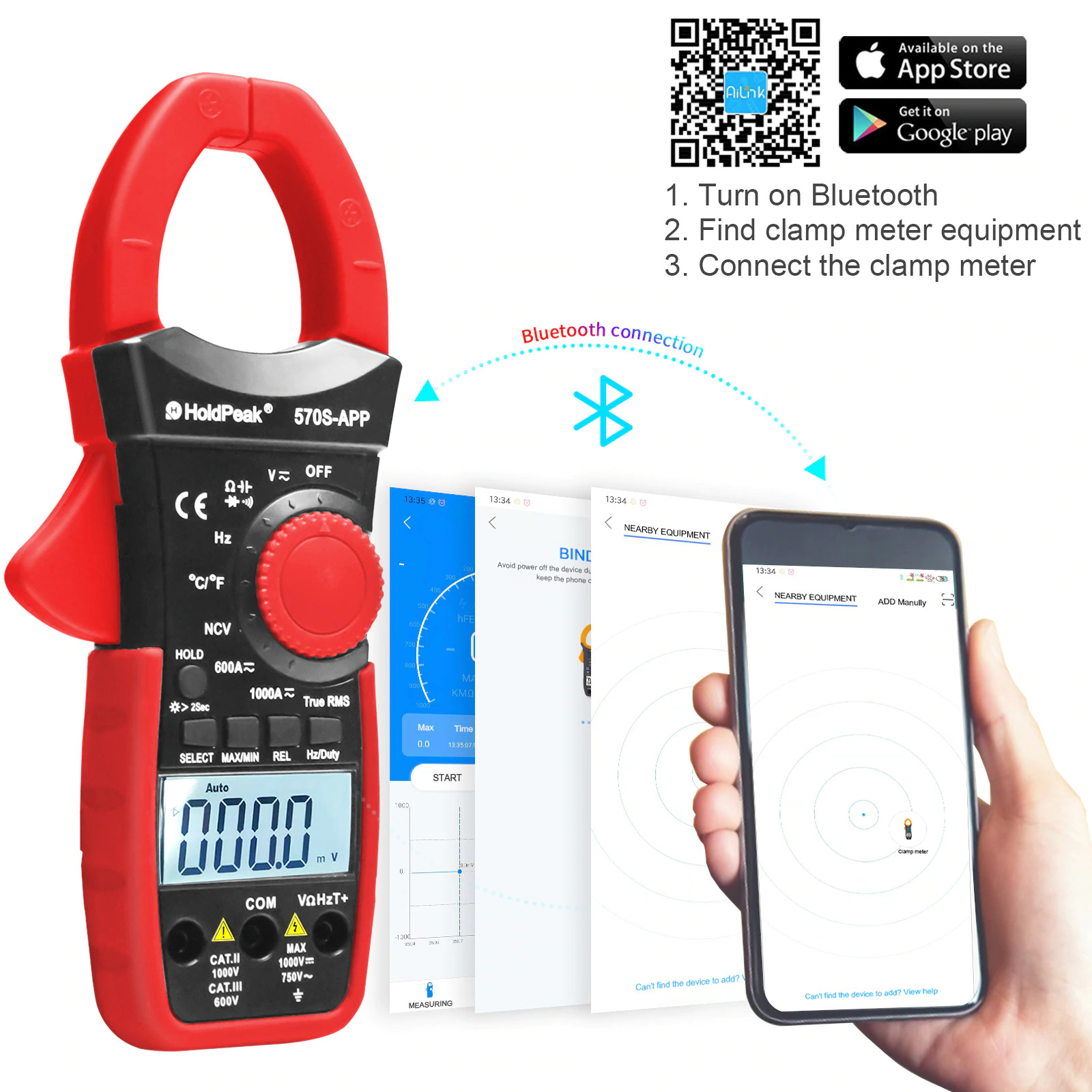 HOLDPEAK Digital Clamp Meter 6000 Count Multimeter with Auto Range,AC/DC Voltage