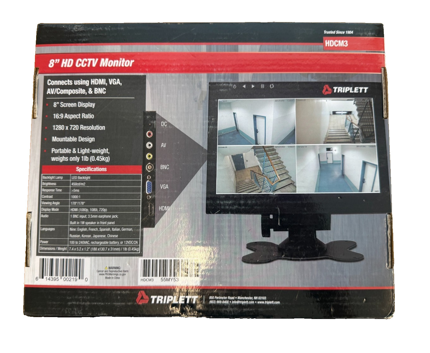 Triplett HDCM3 CCTV Security Camera Test Monitor: 8″ HD 1080p LED Display