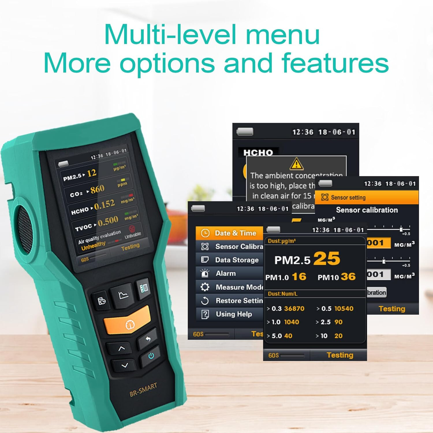Smart Air Quality Monitor Indoor 12-In-1 CO2 Meter Dust PM1.0 PM2.5 PM10 Particl