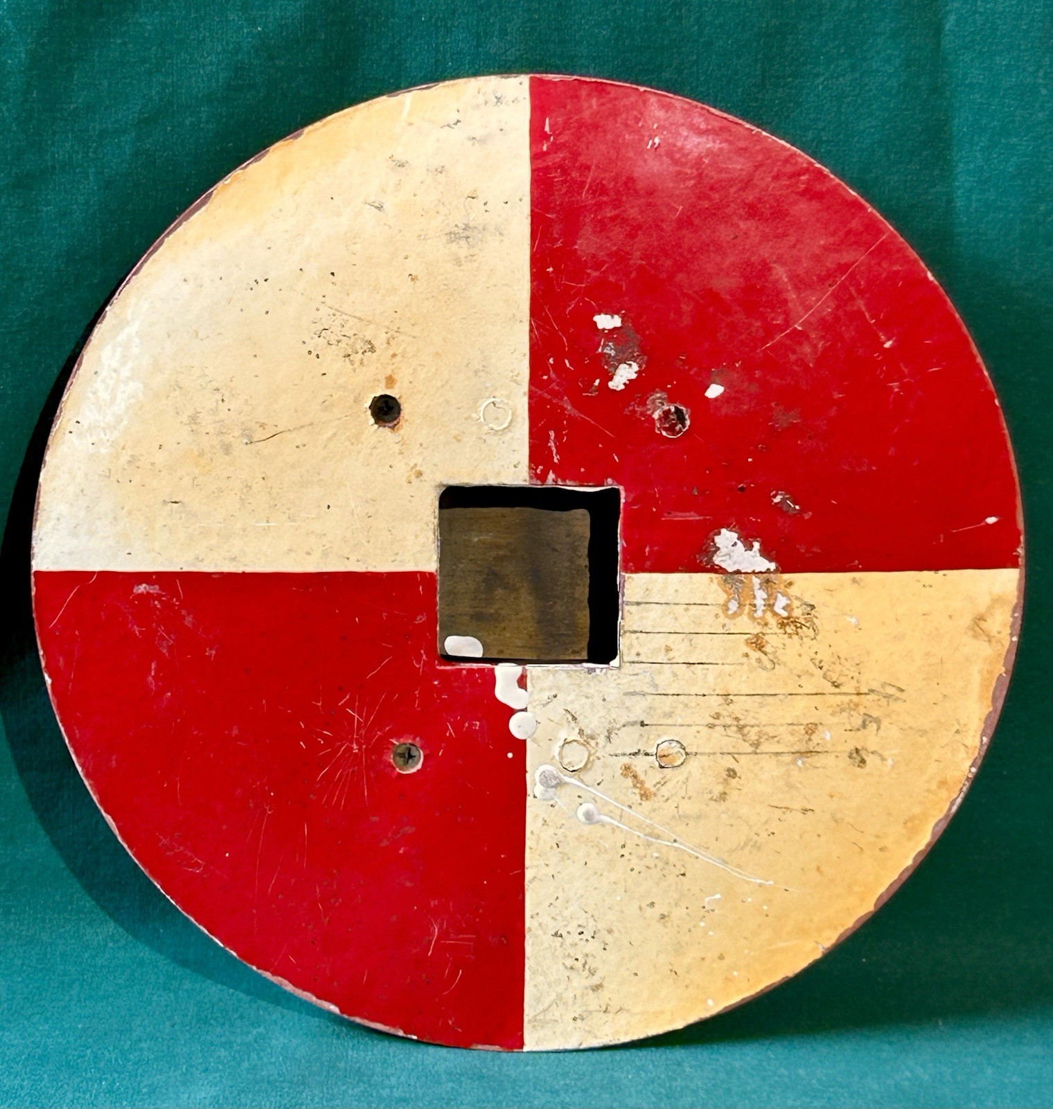 Surveyor’s Target Marker Red Yellow Paint Wood Chicago Steel Tape, Berger Vtg 8″