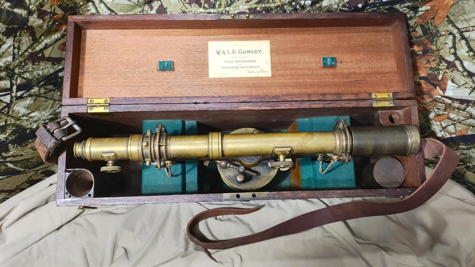 Early 1900’s W&LE Gurley 21” Brass Surveyor Wye Level Transit with Wooden Case