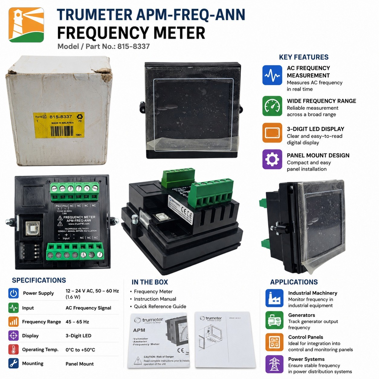 Trumeter Advanced Panel Meter. Type Frequency. Made in Malaysia