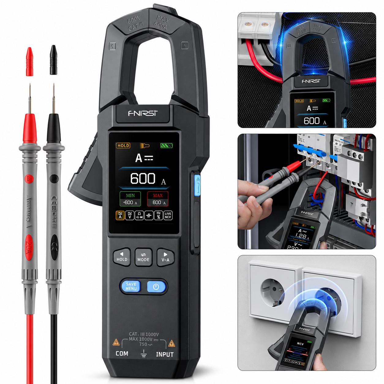 FNIRSI DMC-100 Clamp Meter 10000 Counts TRMS AC DC 600A Digital Multimeter USB