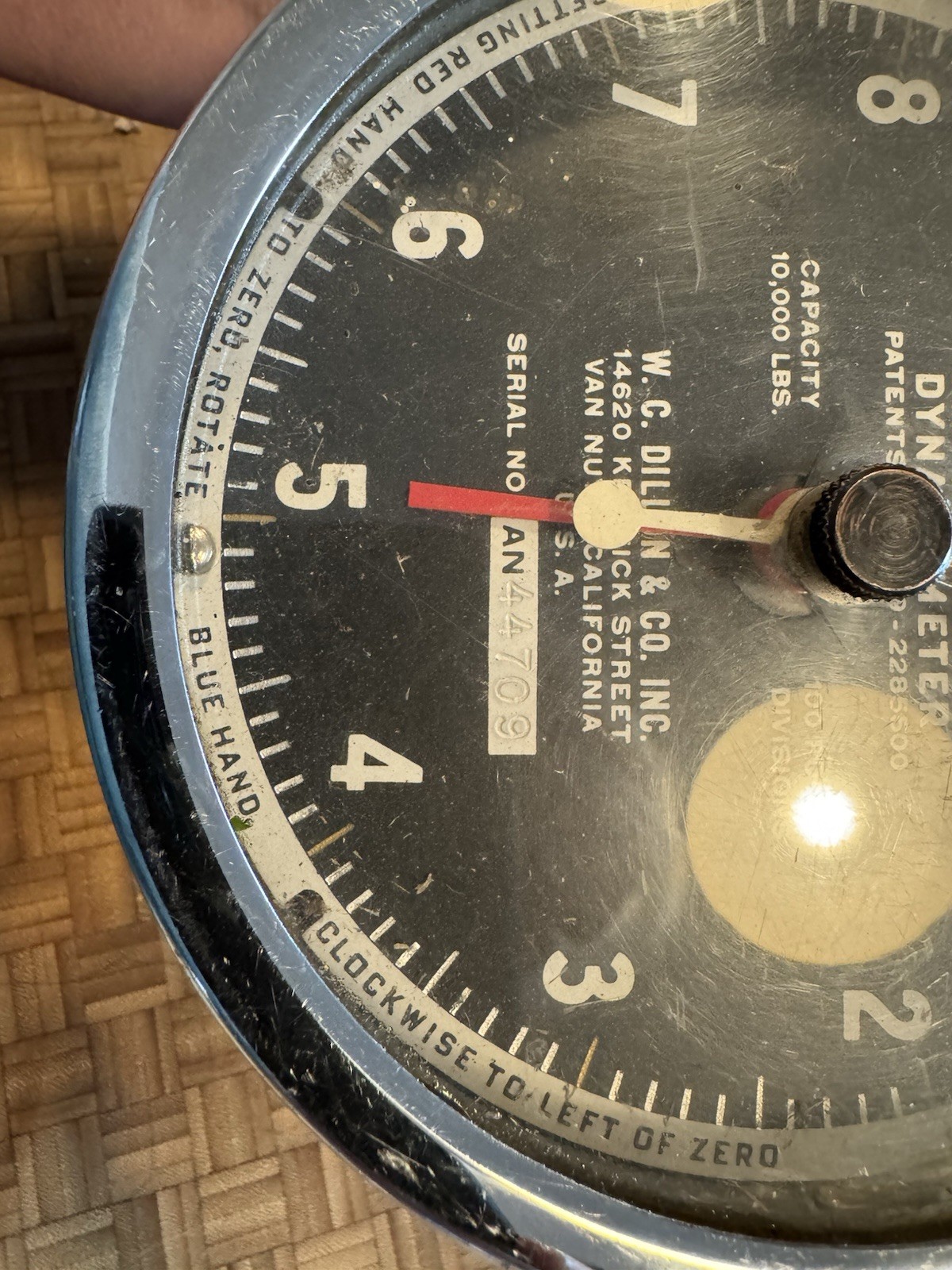 Vintage Dillon dynamometer 10,000 lb capacity scale with metal case made in USA