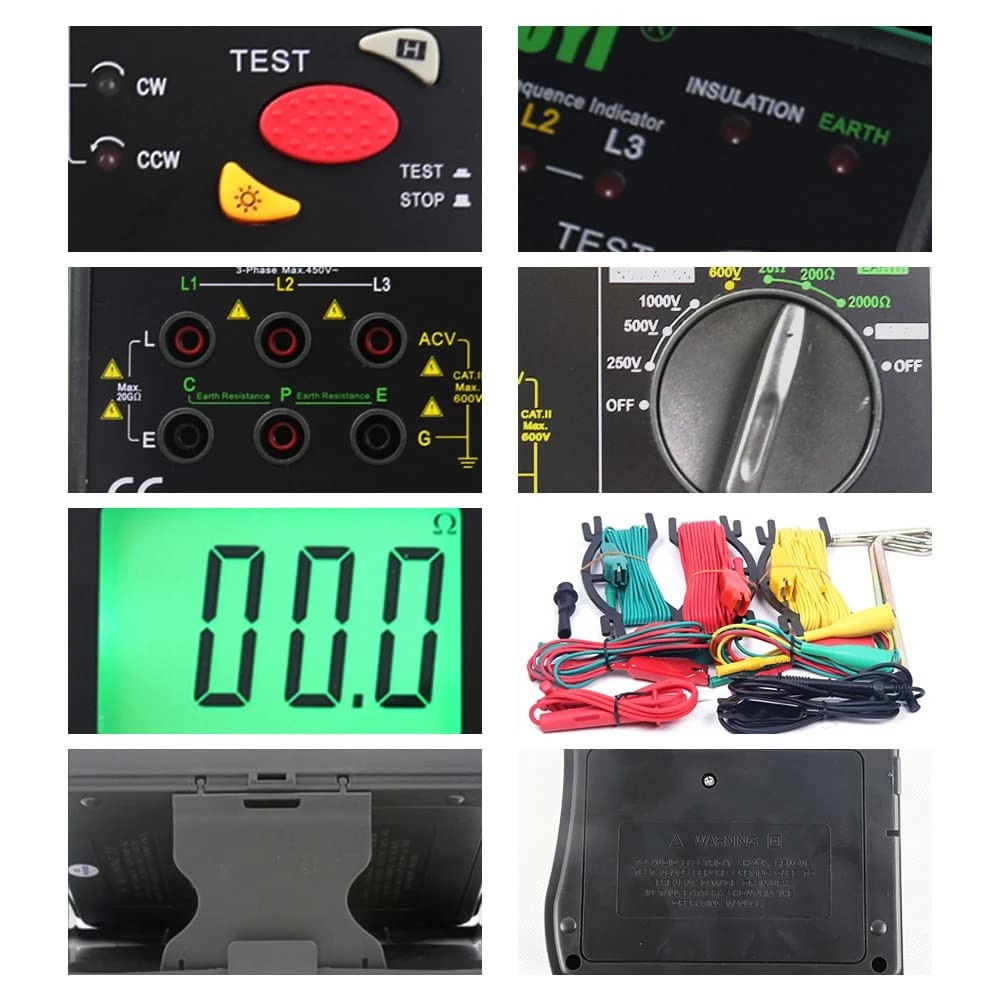 1000V Digital Insulation Tester 2000Ω Ground Earth Resistance Meter For Testing