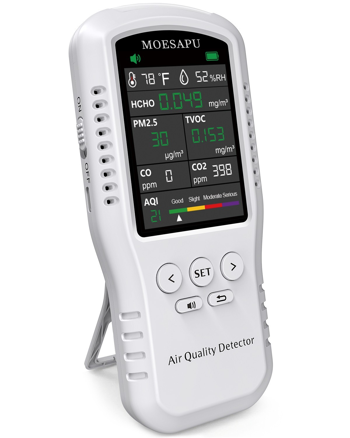 8-In-1 Air Quality Monitor, HCHO TVOC PM2.5 CO CO2 Detector