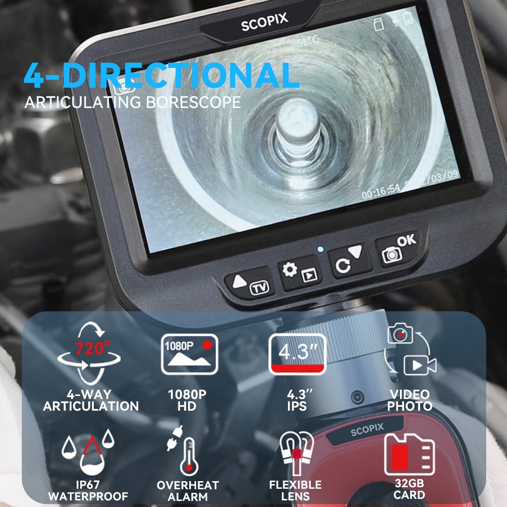 SALE! Ralcam 4-Way 720° Inspection Borescope Endoscope Camera 3.3ft Semi Rigid