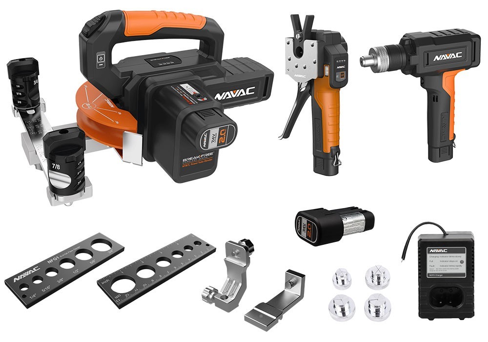 NAVAC NTB7L, NTBRK, NTE11L, and NEF6LM Cordless Tubing Tool Kit with bending,