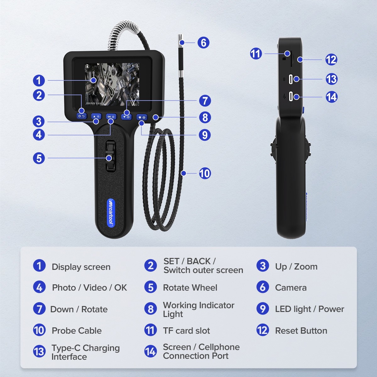 Two-Way 210° Inspection Borescope 6.25mm Endoscope Camera 3.3ft Semi Rigid