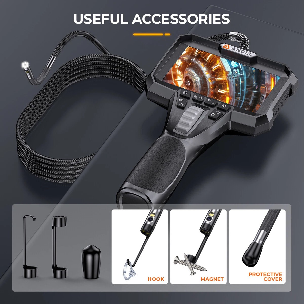 ANCEL AN302 4.3 Inch Industrial Endoscope Camera 2-Way Articulating Borescope