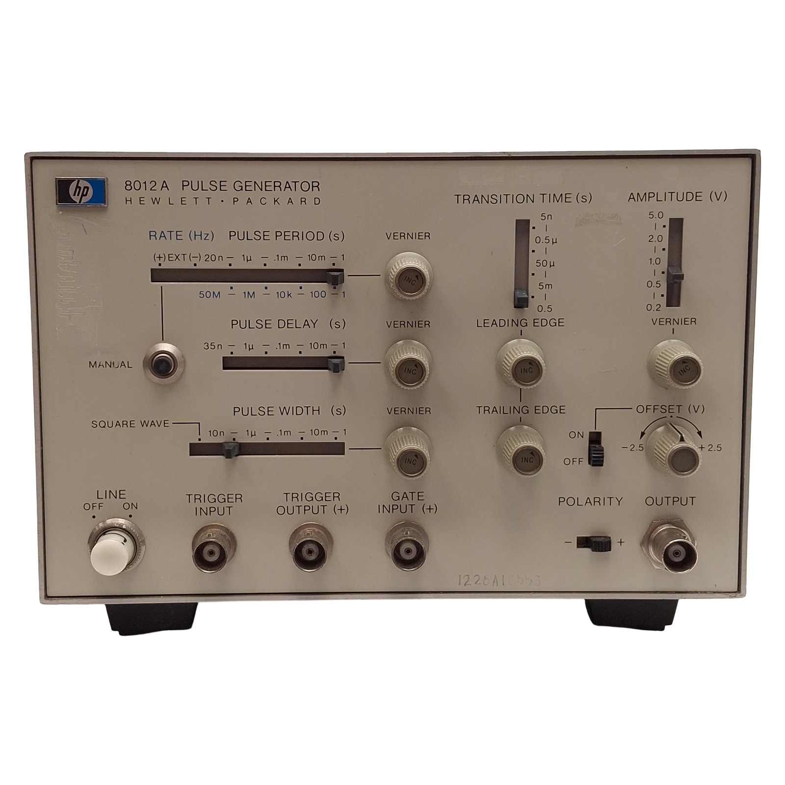 HP 8012A Pulse Generator, 1Hz-50MHz, 20ns-1s Period, ±2.5V Offset, 115/230VAC