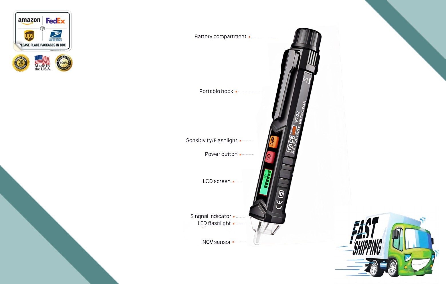12-1000V Dual Sensitivity Electrical Tester Pen Non-Contact AC Voltage Detector