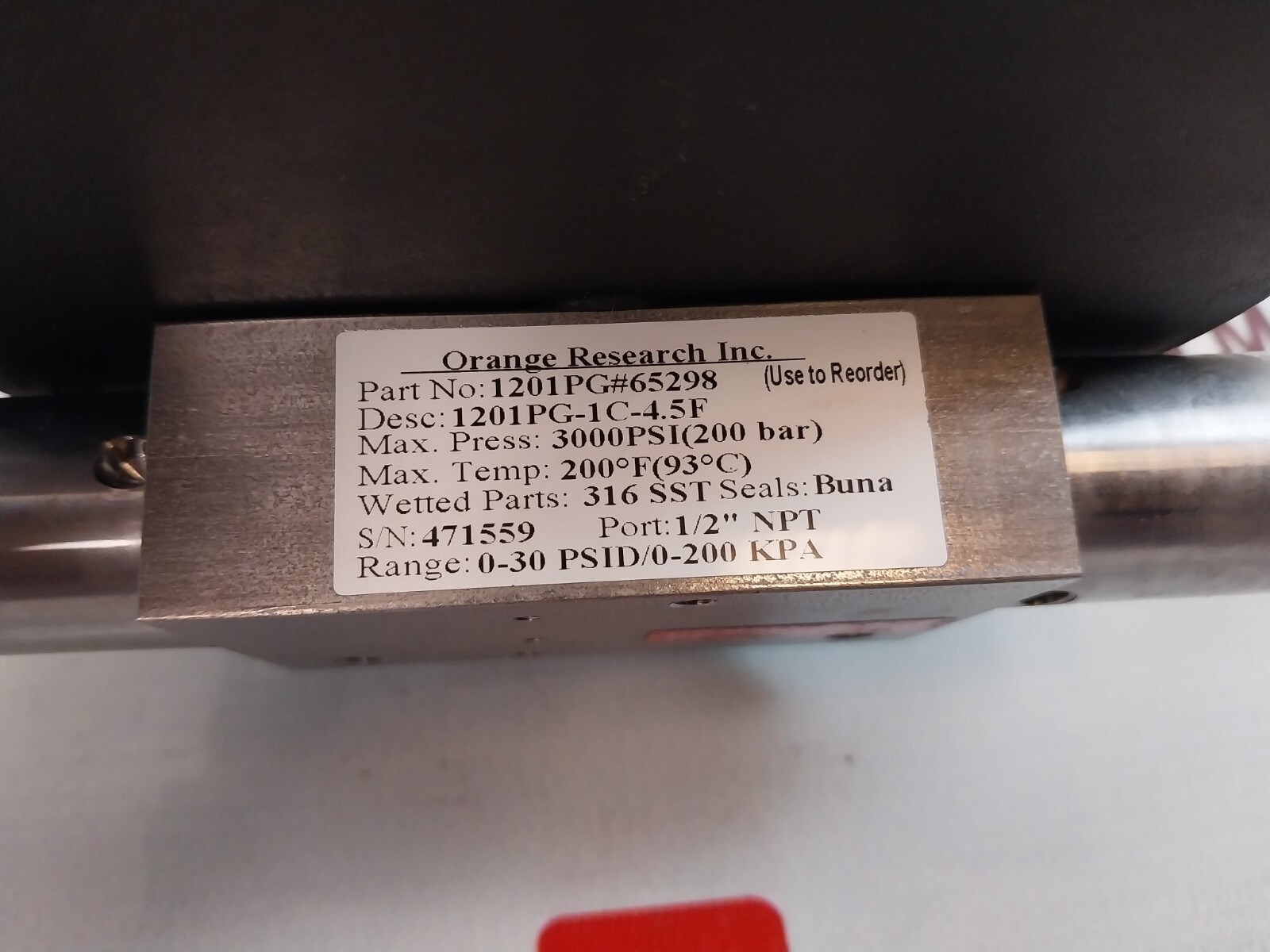 Orange Research 1201PG-1C-4.5F Differential Pressure Instrument 3000 PSI