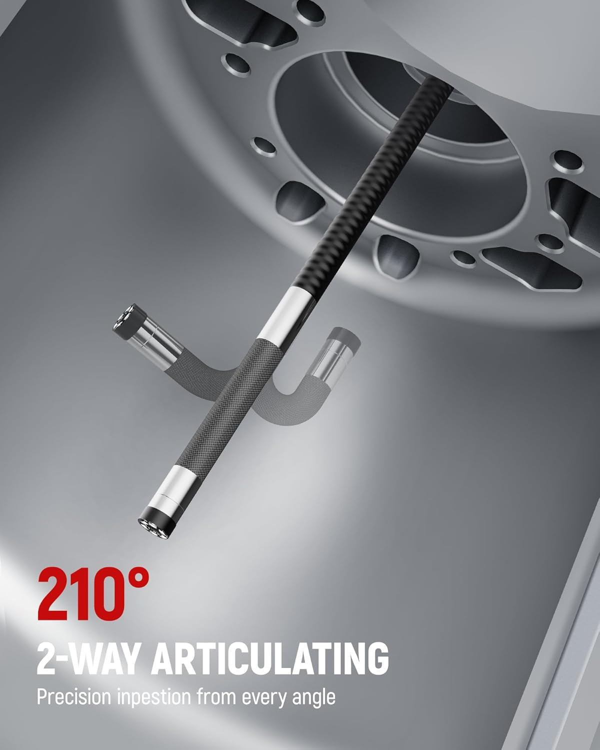 Two-Way Articulating Borescope Camera with Light, 0.25In Slim Probe, Industrial