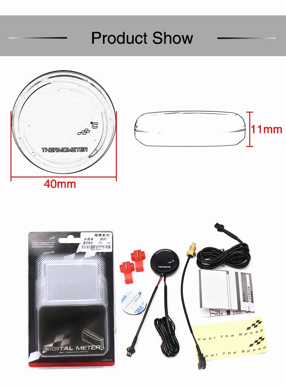22mm Red/Blue Water Temp Gauge Digital LED Temperature Motorcycle Auto Meter