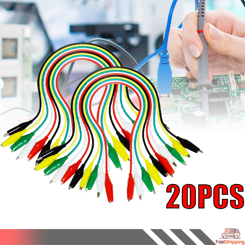 20 Pcs Electrical Jumper Cables Test Leads with Alligator Clips for Circuit new