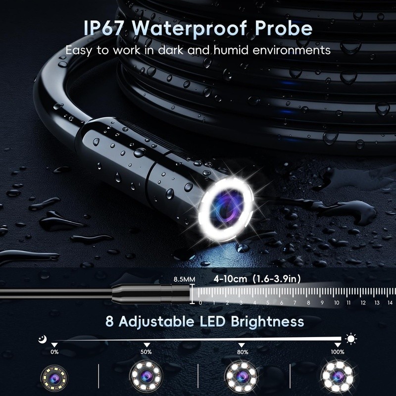 4.3inch LCD Inspection Camera Endoscope W/ 8 LED Lights Pipe Automotive Home Use