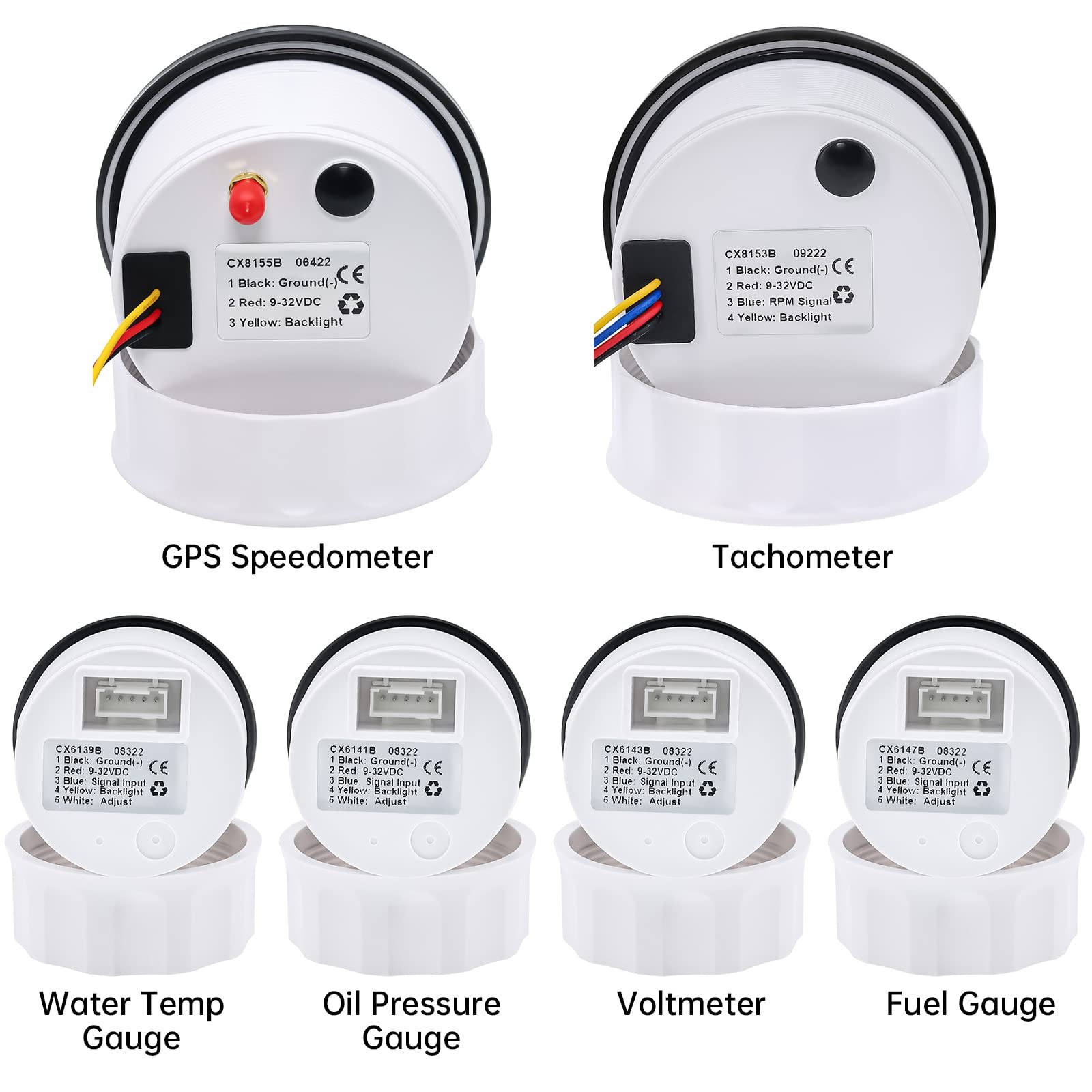 6 Gauge Marine Boat Set GPS Speedometer Tachometer Fuel Volt Oil Water Temp
