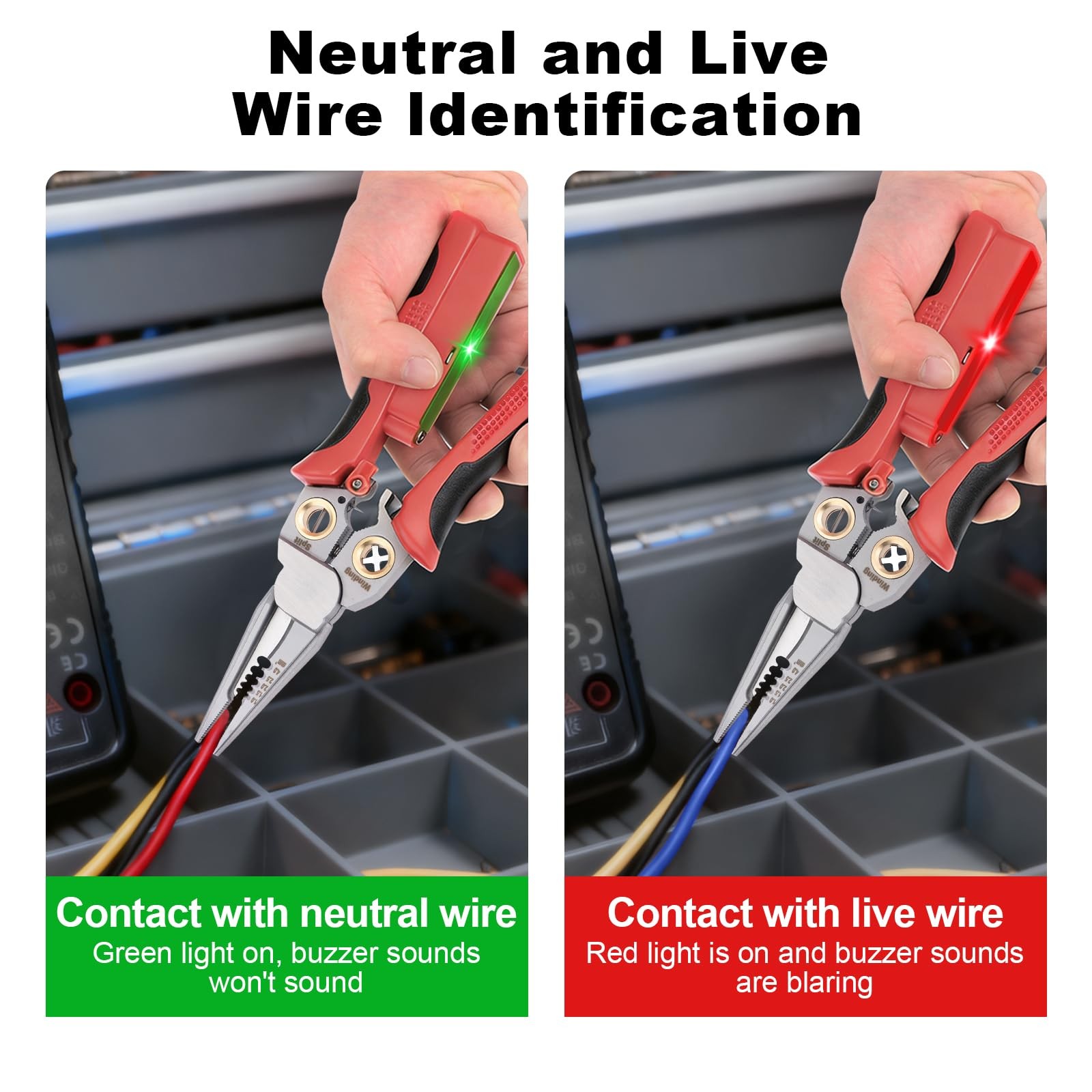 JEJIEFI Pro 8-in-1 Wire Stripping Pliers with Voltage Tester for Red
