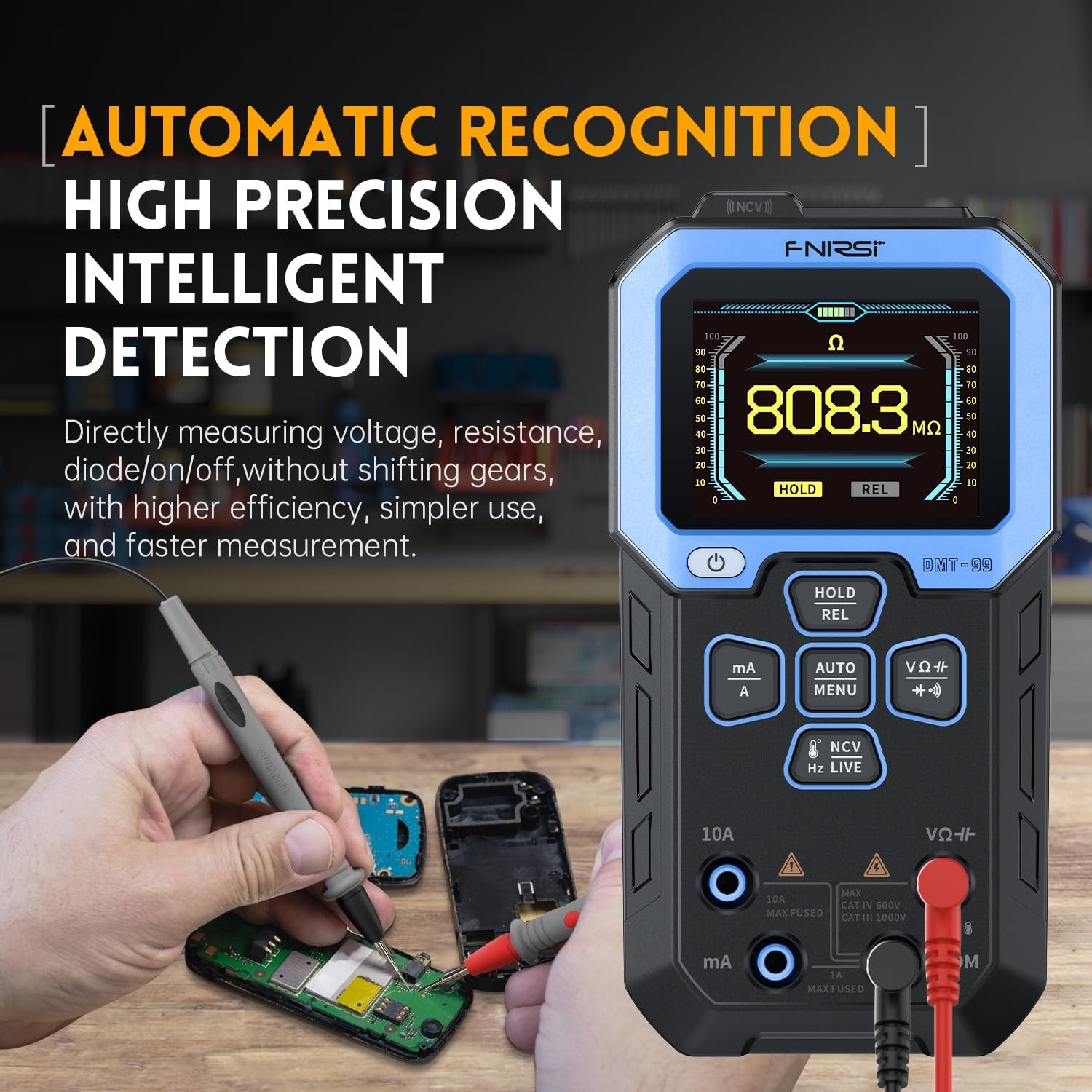 DMT-99 Digital Multimeter 9999 Counts TRMS, Rechargeable Auto-Ranging Volt Me…