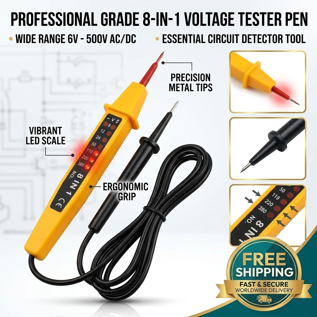 8-In-1 Electric Voltage Tester Pen 6-500V AC/DC Circuit Detector Test Tool